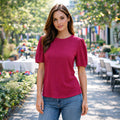 30074 – Solid Textured Top with Puffed Sleeves - Fuchsia