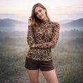 50242 – Brown Camouflage Long Sleeve Mesh Top with Mock Neck