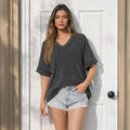 50271 – Black & Charcoal Ribbed V-Neck Short Sleeve Top