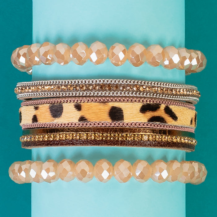 74699 - Animal Hide Stacked Bracelets - Champagne