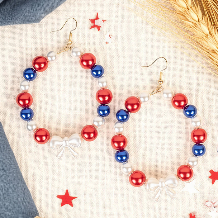 93677 - Beaded Hoop Earrings - Red White & Blue