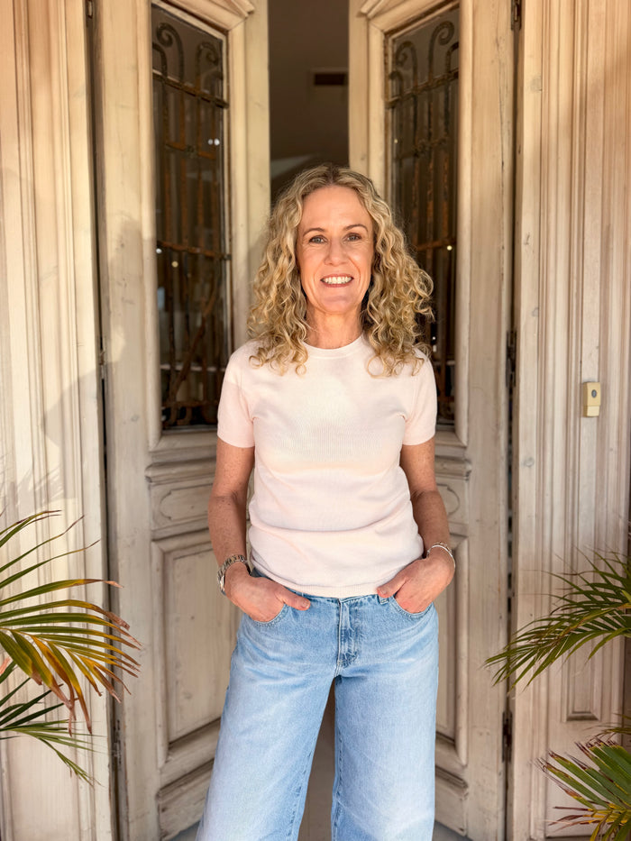 AMELIA SHORT SLEEVE KNIT TOP | Blush - Darling & Domain