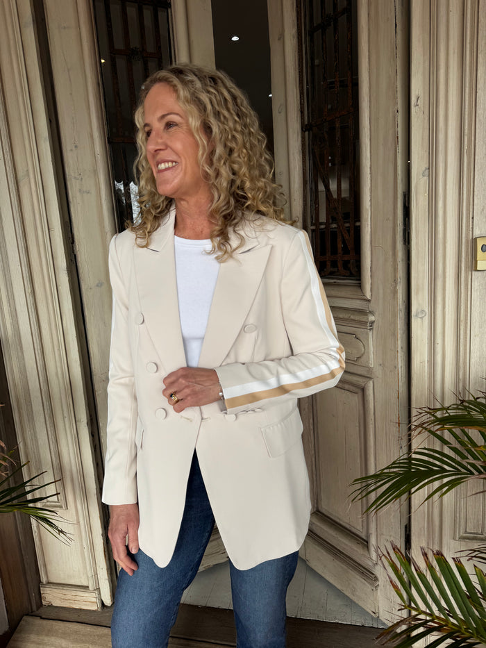 SPORTY CHIC BLAZER | Sand with Natural Arm Stripe - Darling & Domain