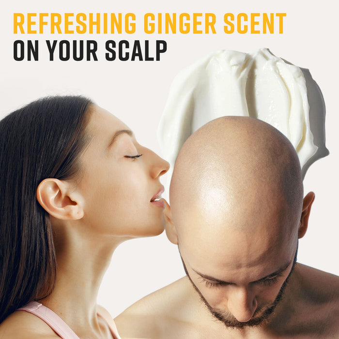 Lifestyle shot highlighting the refreshing ginger scent of the After Shave Butter on a clean-shaven scalp.
