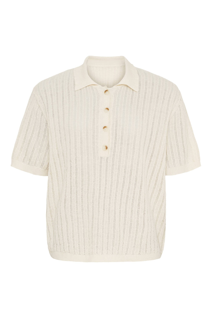 AMELIA SHORT SLEEVE POLO in White Sand by Annie Mi