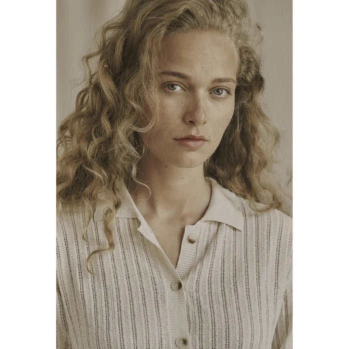 AMELIA SHORT SLEEVE POLO in White Sand by Annie Mi