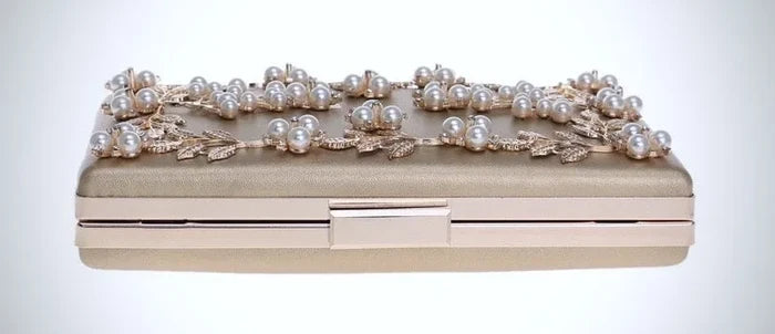 Wedding Accessories - Gold Pearl Bridal Handbag Clutch