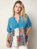 Ani Patchwork Top - Plaid Blue Fuchsia-view 1