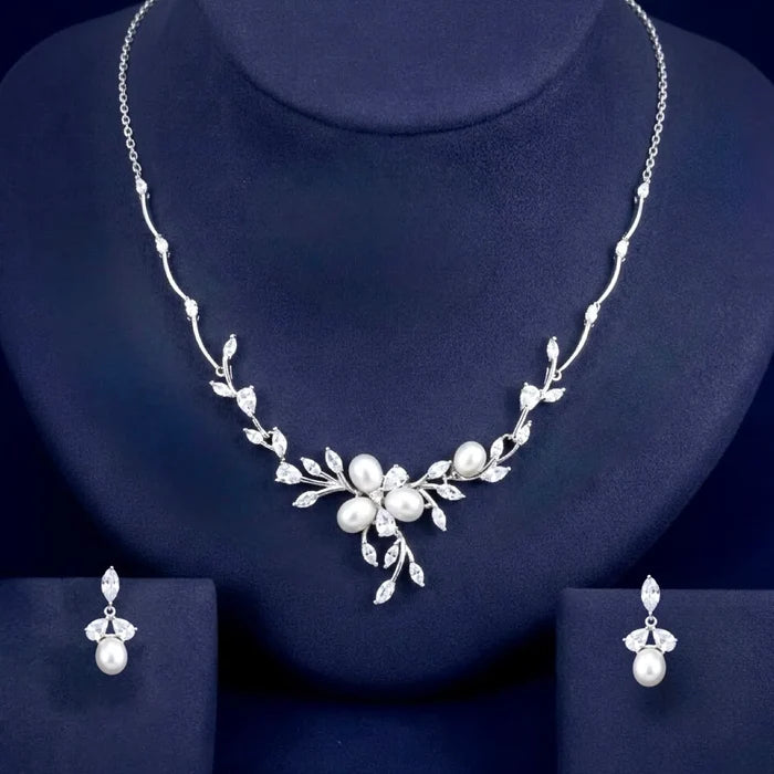 Wedding Jewelry - Freshwater Pearl and Cubic Zirconia Bridal Jewelry Set - Available in Silver, Rose Gold and Yellow Gold