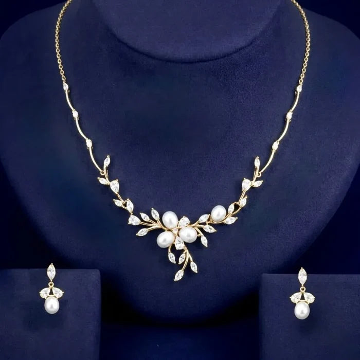 Wedding Jewelry - Freshwater Pearl and Cubic Zirconia Bridal Jewelry Set - Available in Silver, Rose Gold and Yellow Gold