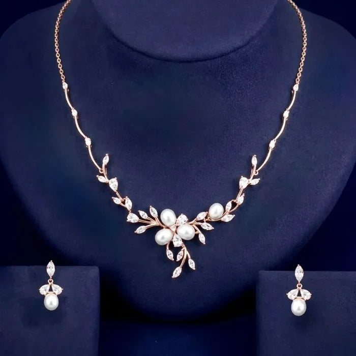 Wedding Jewelry - Freshwater Pearl and Cubic Zirconia Bridal Jewelry Set - Available in Silver, Rose Gold and Yellow Gold