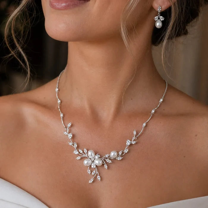Wedding Jewelry - Freshwater Pearl and Cubic Zirconia Bridal Jewelry Set - Available in Silver, Rose Gold and Yellow Gold