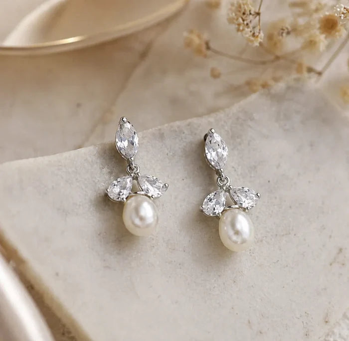 Wedding Jewelry - Freshwater Pearl and Cubic Zirconia Bridal Jewelry Set - Available in Silver, Rose Gold and Yellow Gold