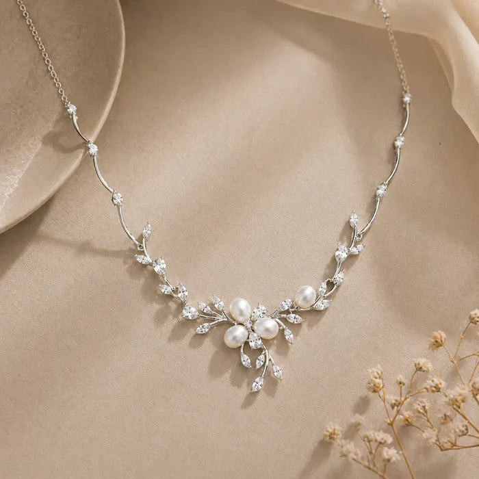 Wedding Jewelry - Freshwater Pearl and Cubic Zirconia Bridal Jewelry Set - Available in Silver, Rose Gold and Yellow Gold