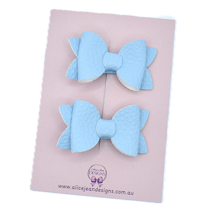 Annabelle - small leather piggytail bows - blue