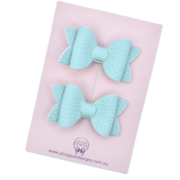 Annabelle - small leather piggytail bows - mint green