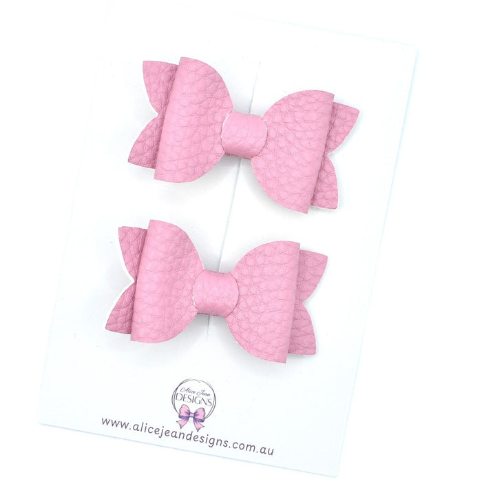 Annabelle - small leather piggytail bows - pink