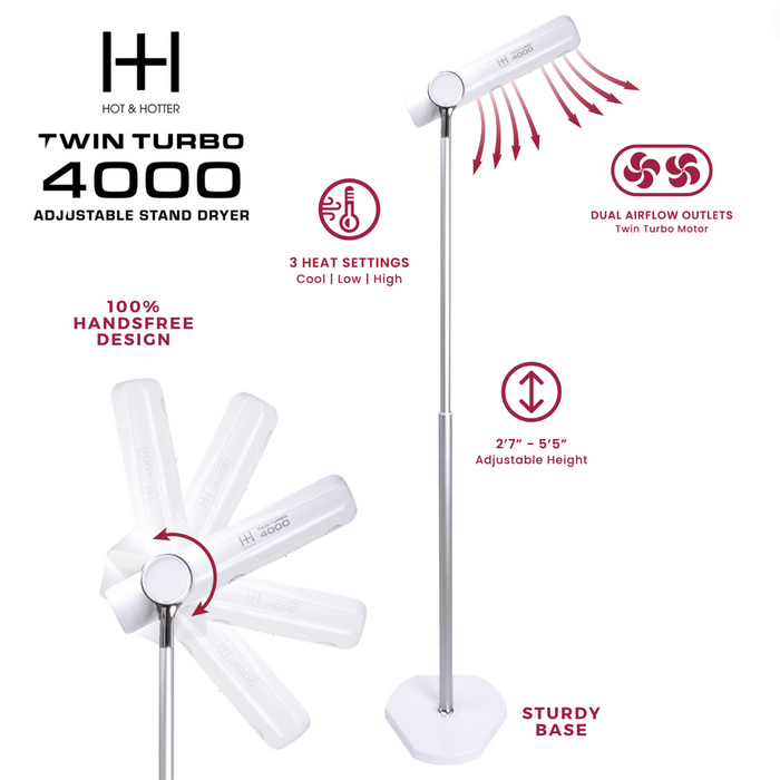 ANNIE Hot & Hotter Twin Turbo 4000 Adjustable Handsfree Stand Dryer