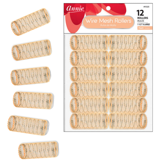 Annie Wire Mesh Hair Rollers 1 1/2 Inch X-Large, 12 Count, Peach