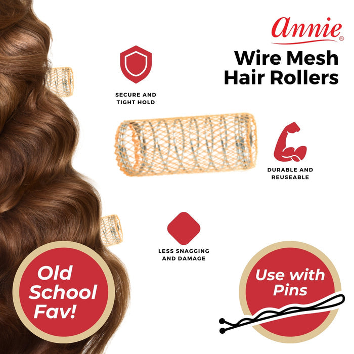 Annie Wire Mesh Hair Rollers 1 1/2 Inch X-Large, 12 Count, Peach