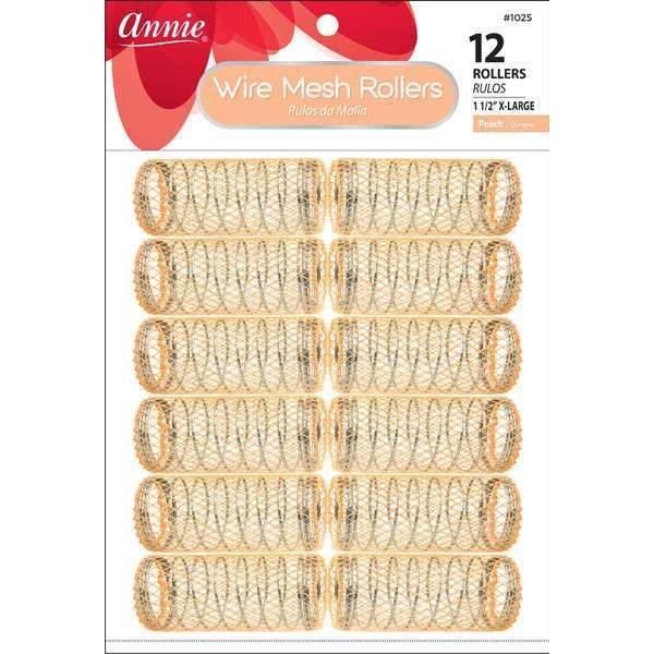 Annie Wire Mesh Hair Rollers 1 1/2 Inch X-Large, 12 Count, Peach