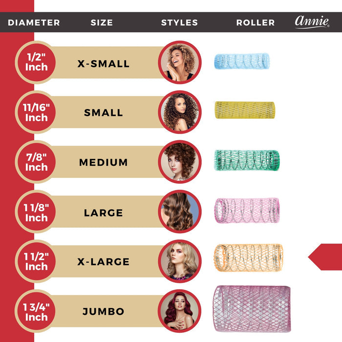 Annie Wire Mesh Hair Rollers 1 1/2 Inch X-Large, 12 Count, Peach