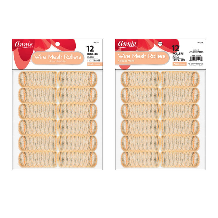 Annie Wire Mesh Hair Rollers 1 1/2 Inch X-Large, 12 Count, Peach