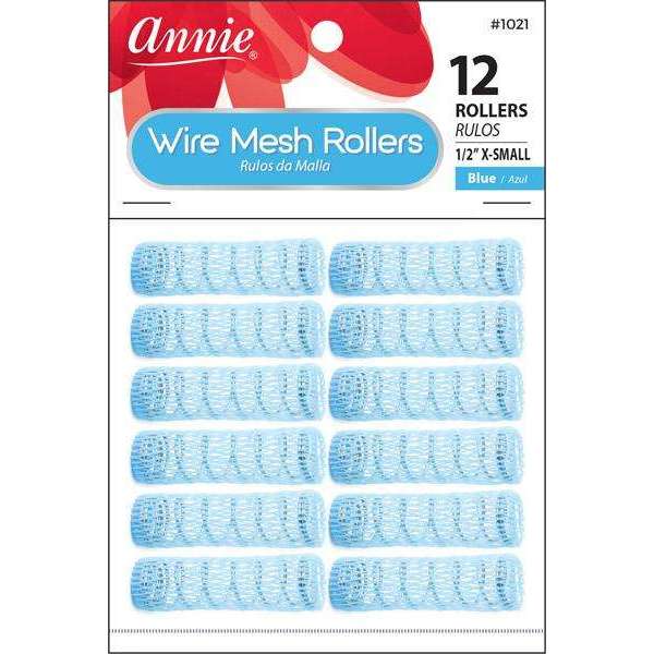 Annie Wire Mesh Hair Rollers 1/2 Inch X-Small, 12 Count, Blue