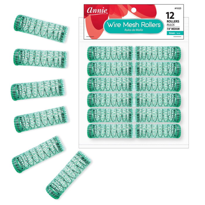 Annie Wire Mesh Hair Rollers 7/8 Inch Medium, 12 Count, Green