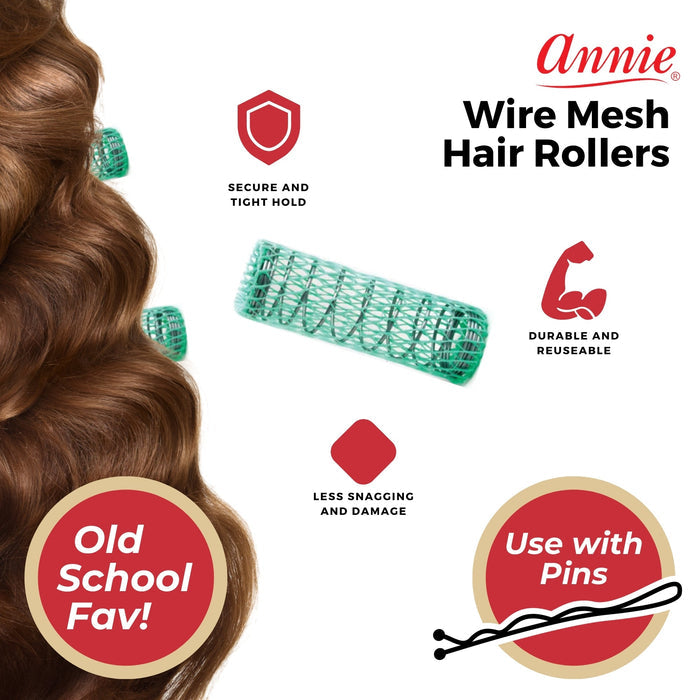 Annie Wire Mesh Hair Rollers 7/8 Inch Medium, 12 Count, Green