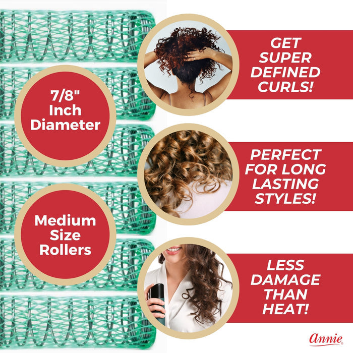 Annie Wire Mesh Hair Rollers 7/8 Inch Medium, 12 Count, Green