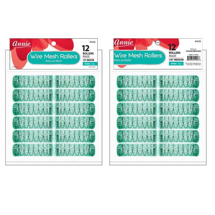 Annie Wire Mesh Hair Rollers 7/8 Inch Medium, 12 Count, Green