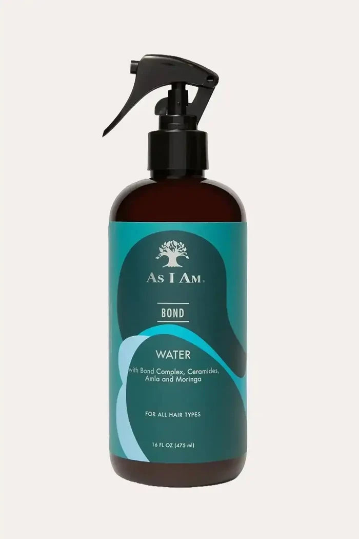 Front view of As I Am Bond Water (16 fl oz), a lightweight bond-supporting leave-in mist for instant hydration and strength.