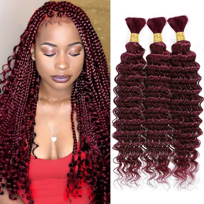 99j bright red color deep wave bulk hair