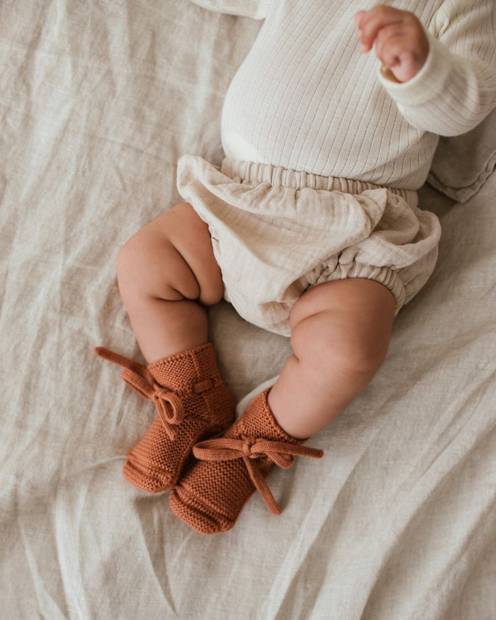 Baby Booties With Lace - Brick - Lifestyle Cut
