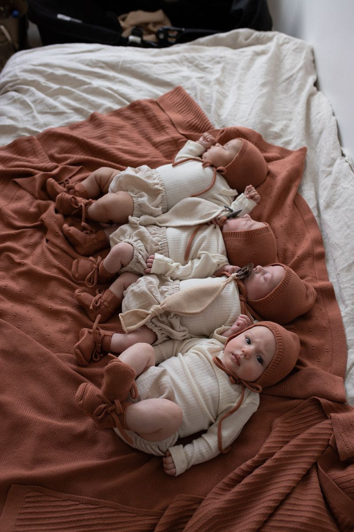 Baby Booties With Lace - Brick - Lifestyle Cut 2