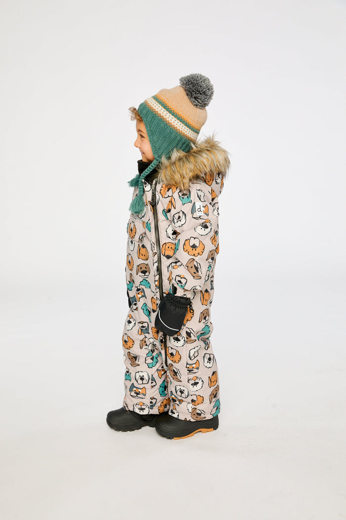 Baby One Piece Snowsuit Adapted For Car Seats Beige Dog Print-4