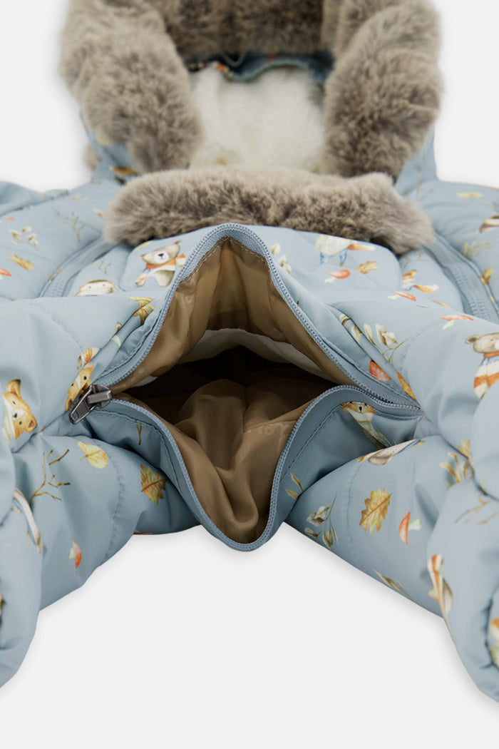Baby One Piece Snowsuit Adapted For Car Seats Blue Animal Print-4