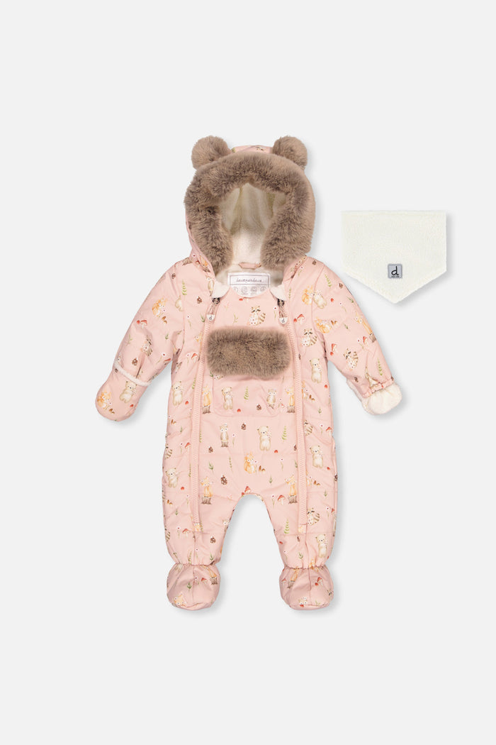 Baby One Piece Snowsuit Adapted For Car Seats Pink Animal Print-0