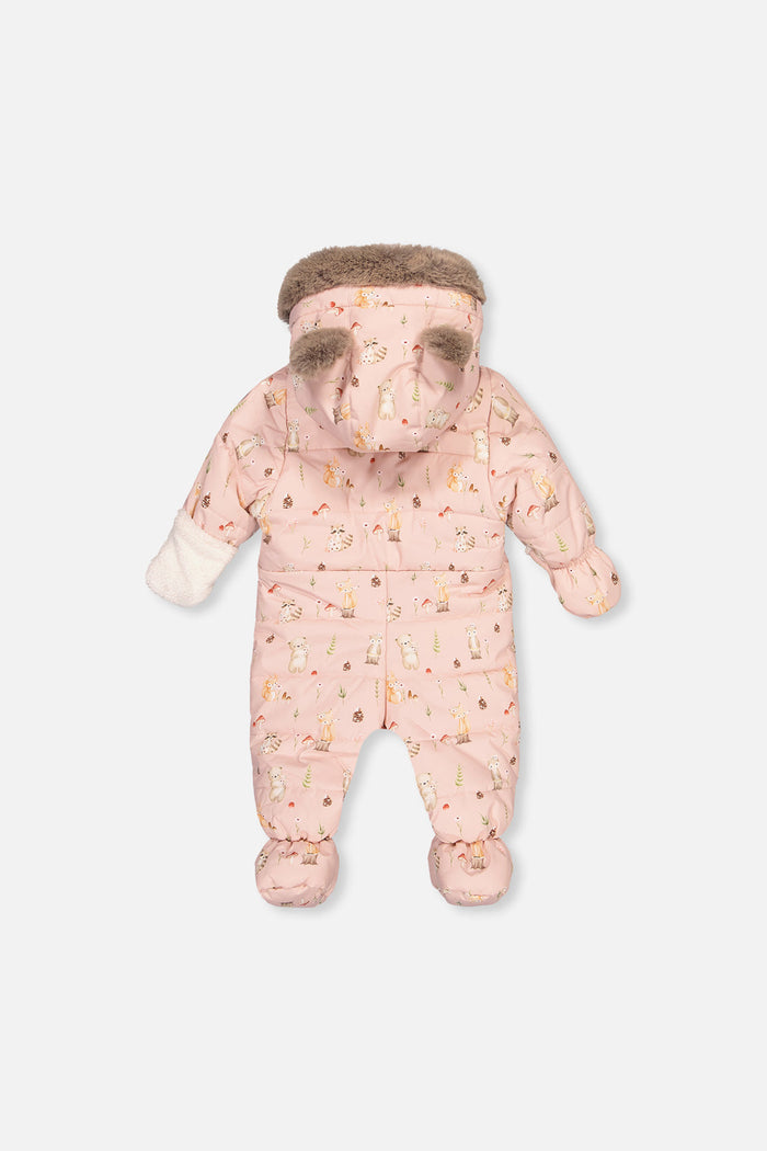 Baby One Piece Snowsuit Adapted For Car Seats Pink Animal Print-1