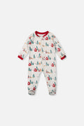 Baby Organic Cotton One Piece Christmas Pajama Beige Christmas Print-0