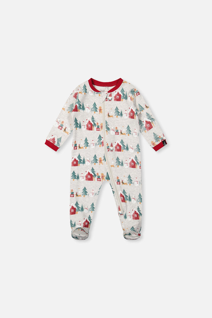 Baby Organic Cotton One Piece Christmas Pajama Beige Christmas Print-0