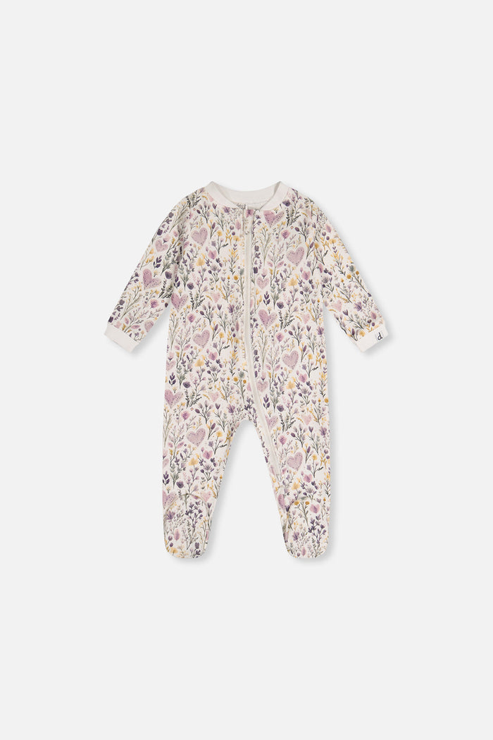 Baby Organic Cotton One Piece Pajama Beige Heart Print-0