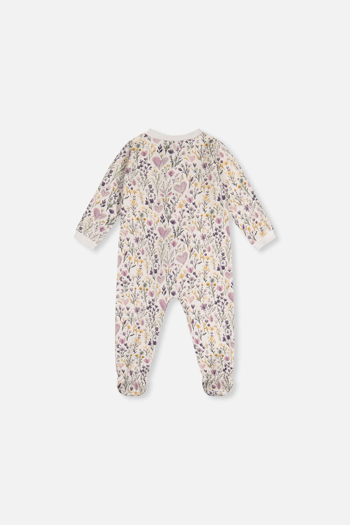 Baby Organic Cotton One Piece Pajama Beige Heart Print-1