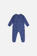 Baby Organic Cotton One Piece Pajama Blue Transport Print-0