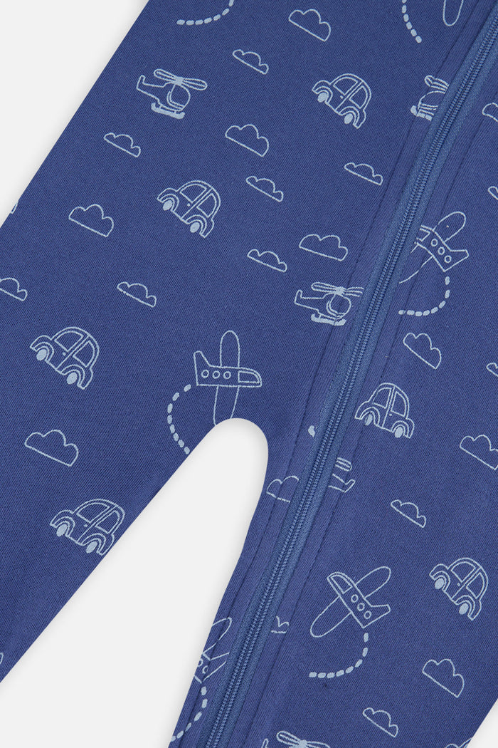 Baby Organic Cotton One Piece Pajama Blue Transport Print-2