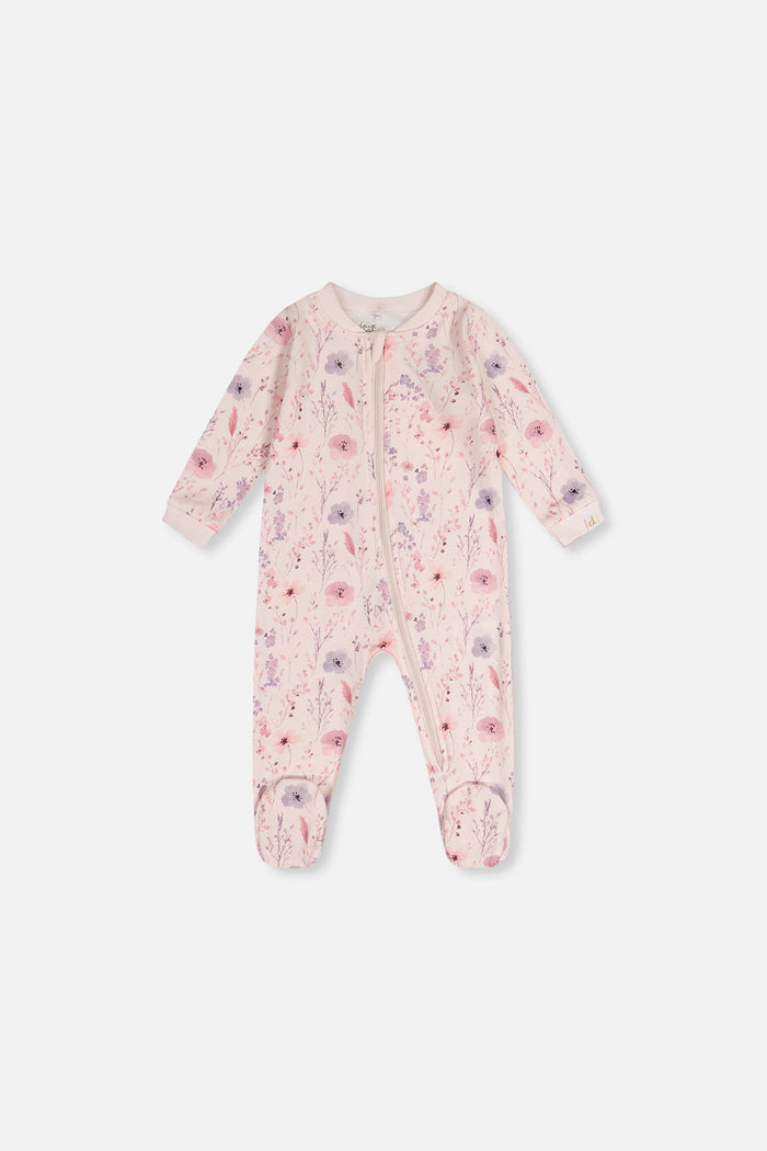Baby Organic Cotton One Piece Pajama Pink Floral Print-0