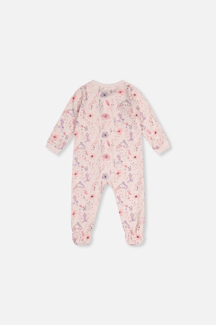 Baby Organic Cotton One Piece Pajama Pink Floral Print-1
