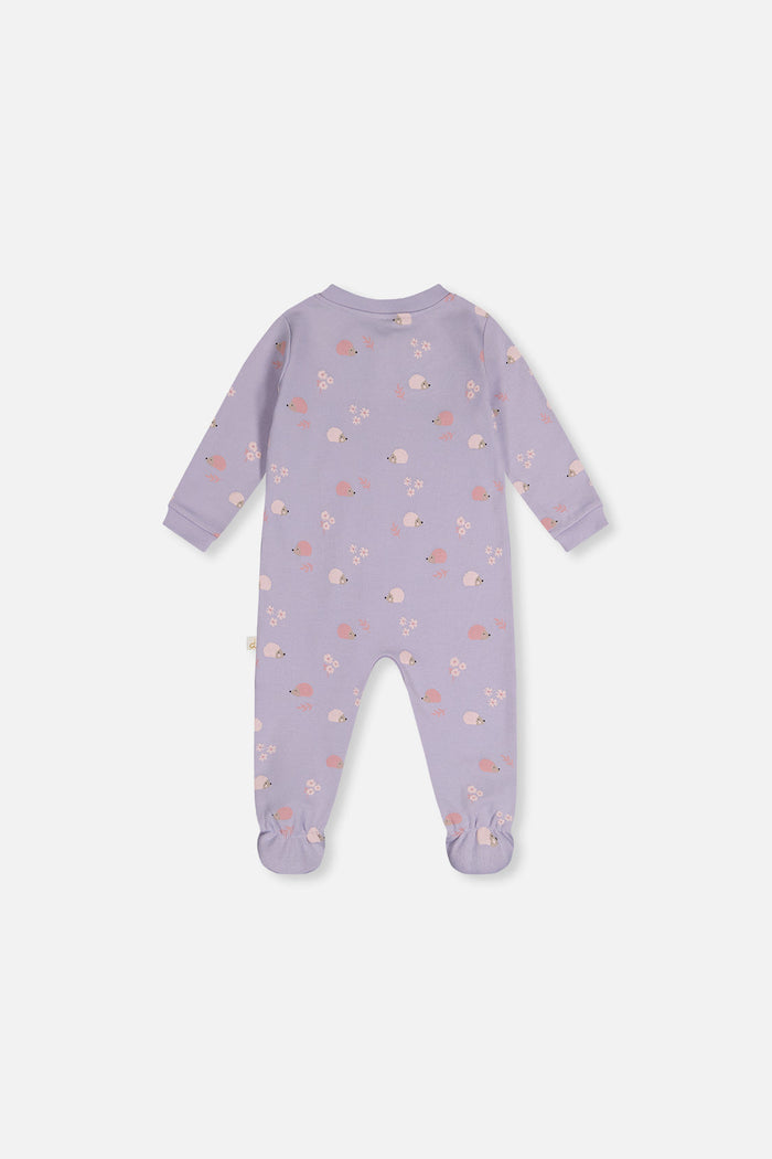 Baby Organic Cotton One Piece Pajama Purple Hedgehog Print-1