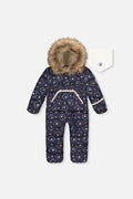Baby Snug One Piece Snowsuit Adapted For Car Seats Blue Printed Teddy Bears-0